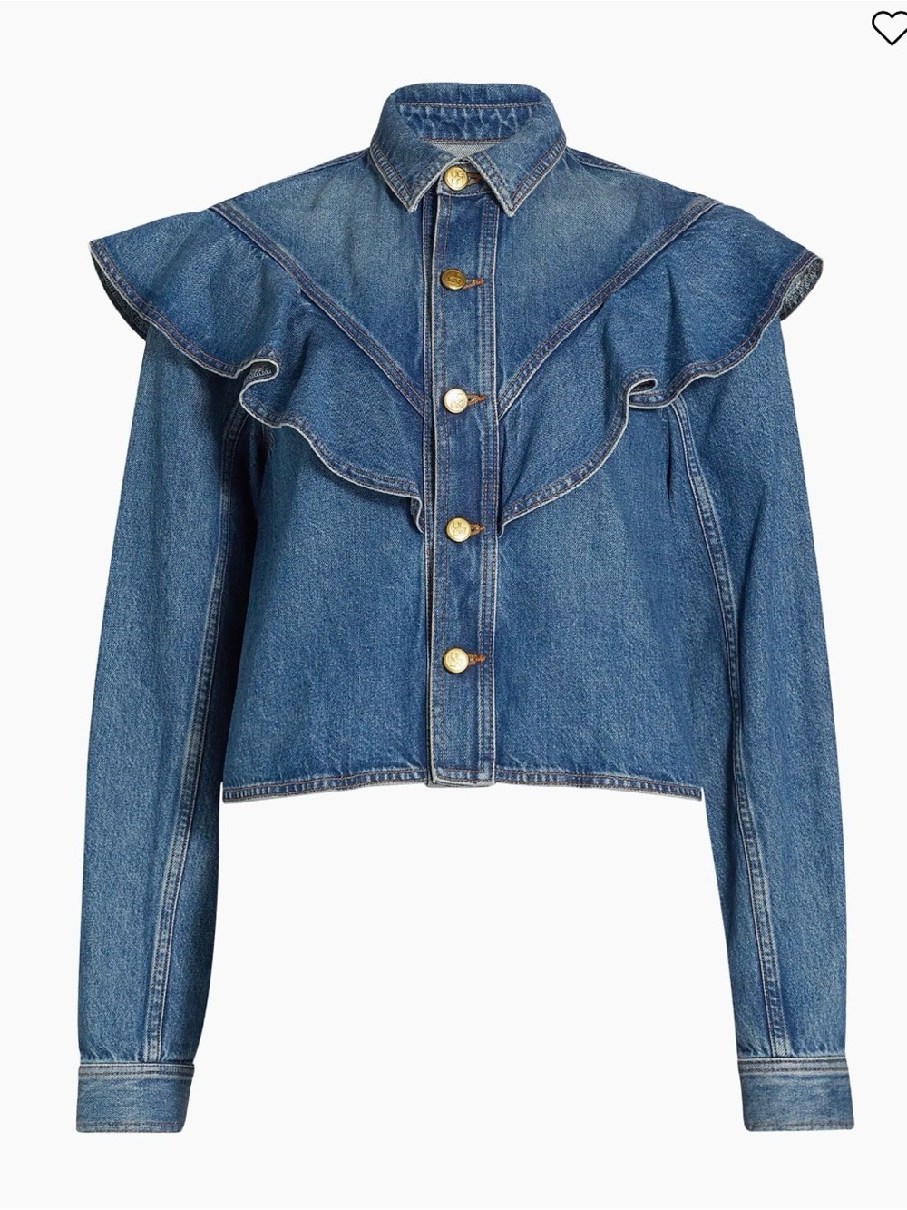 Women's Blue Ruffle-Trim Denim Jacket - Picture 2 of 5